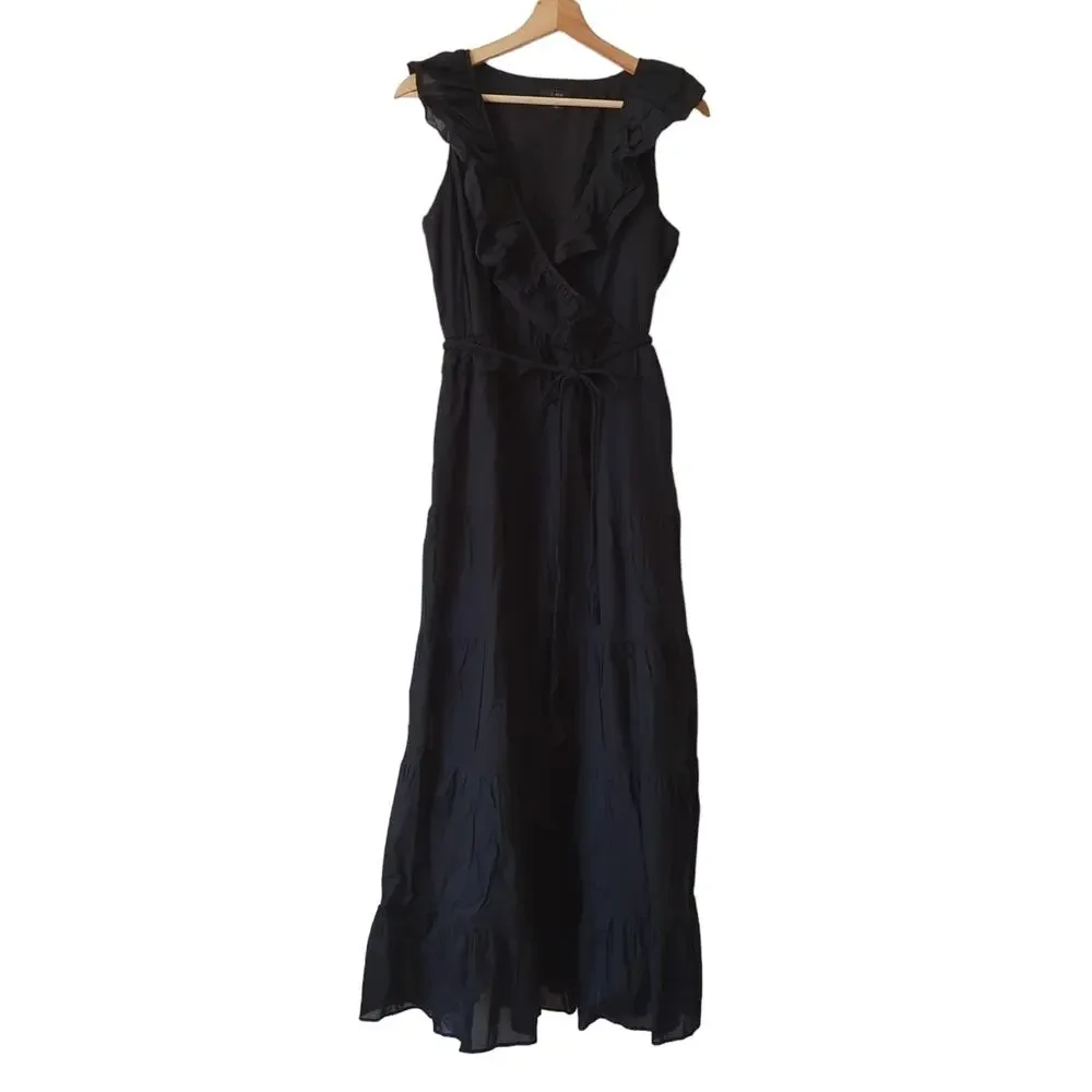 J Crew Ruffle Front Maxi Dress Braided Belt Womens Wrap Size 6 Cottage Core EUC‎ - Picture 4 of 12
